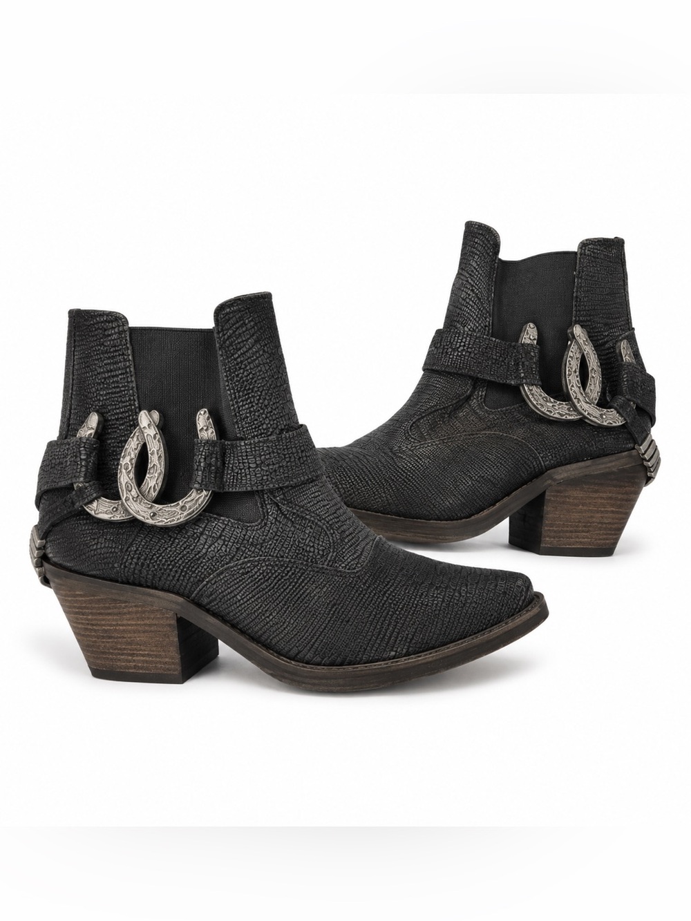 FREE PEOPLE LADY LUCK Leather Western Booties Silver Horseshoe Hardware BNWOT 7 - Picture 3 of 14